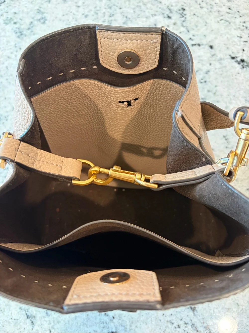 Tory Burch Cognac Pebbled Leather Shoulder Bucket Bag - Picture 3 of 4